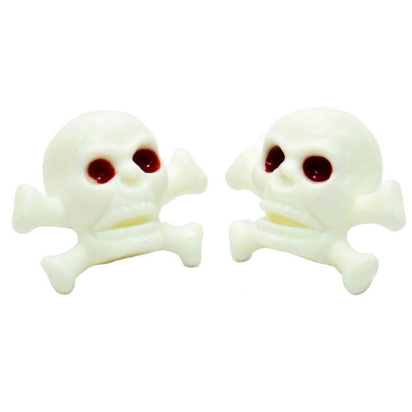 Skull Schrader Valve Caps White Pairs