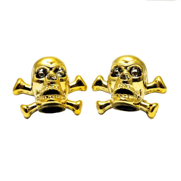 Skull Schrader Valve Caps Gold Pairs