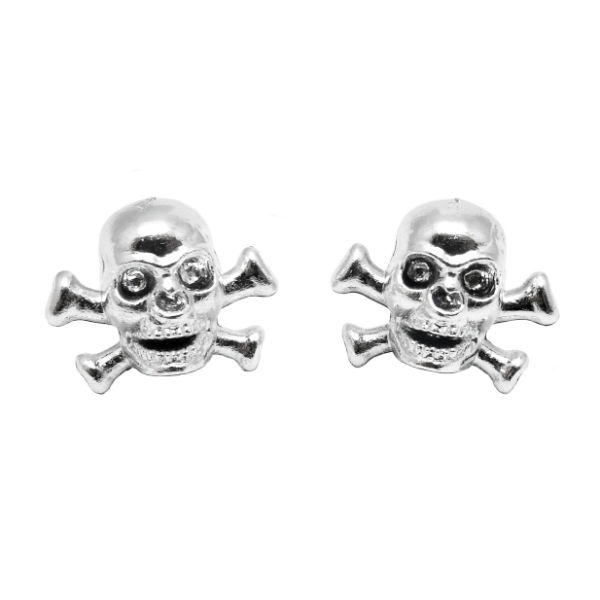 Skull Schrader Valve Caps Silver Pairs
